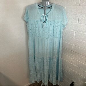 Kate & Sam Maxi Dress Size XL Aqua Blue Layerd Lace & Eyelet Cracker Barrel